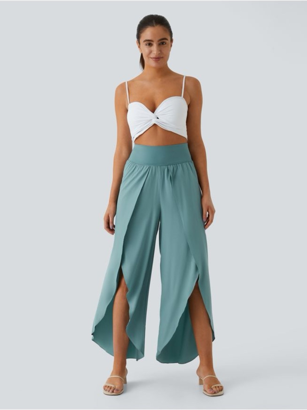 Breezeful™ High Waisted Back Waistband Pocket Palazzo Flowy Wide Leg Size MP